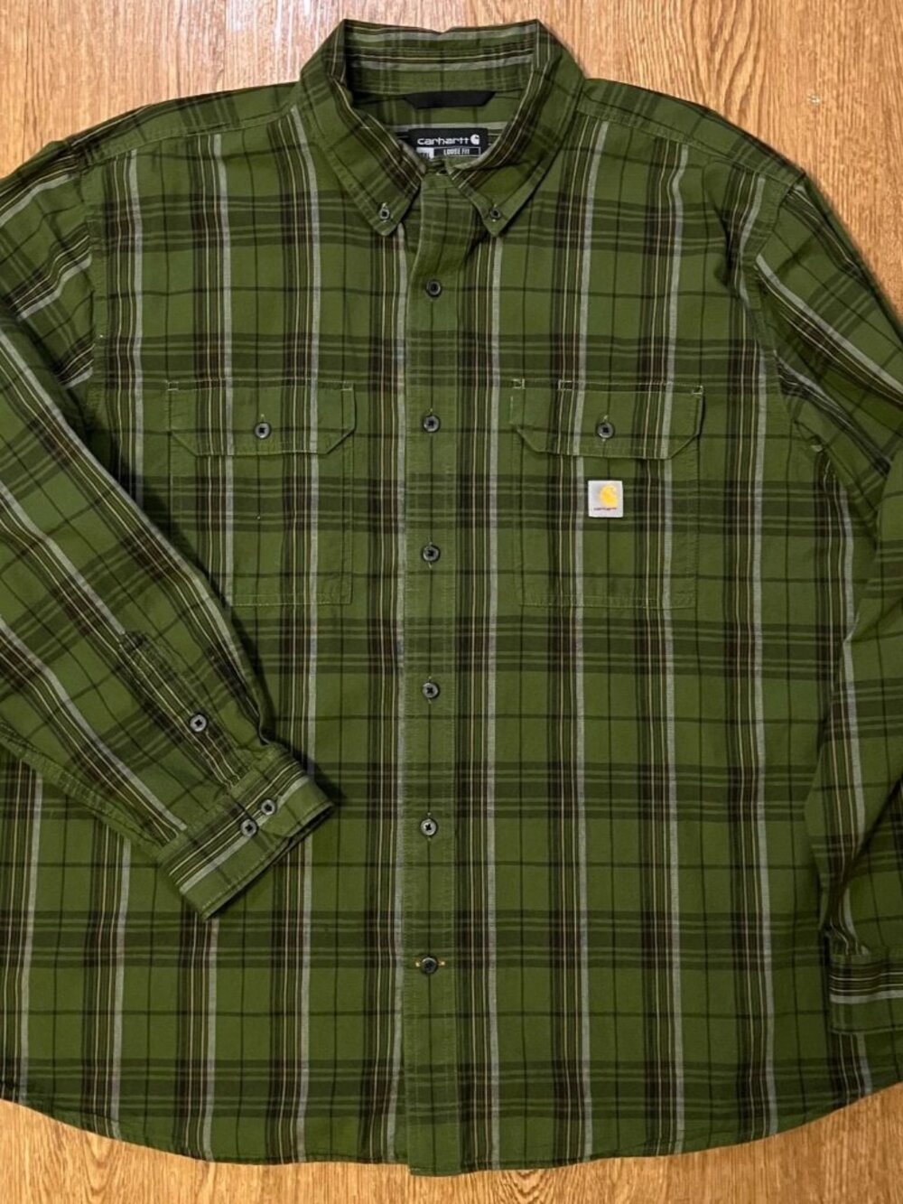 Carhartt Long Sleeve Plaid Shirt Loose Fit Midweight Chambray Green